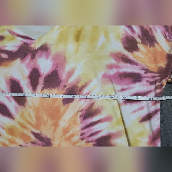Zenana Yellow and Pink Tie-dye Tee sz S - Picture 6 of 7
